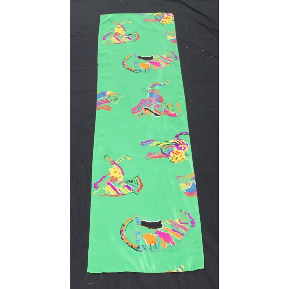 Green Rainbow Tiger Novelty Animal Print Long Satin Rectangle Scarf 11x41